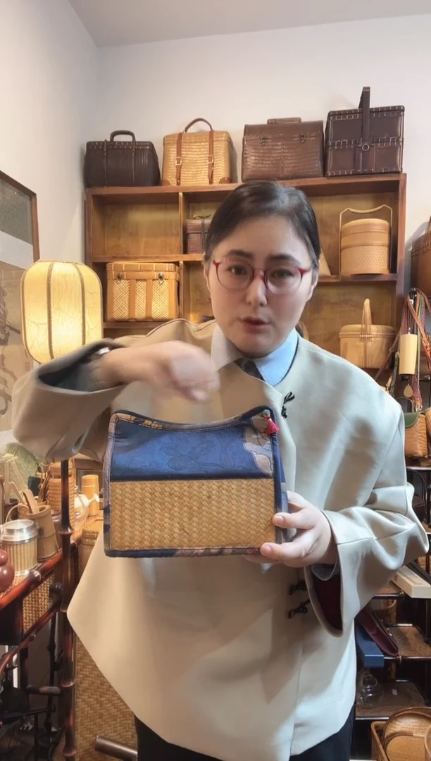 DM99缎面印花竹席中国风蓝色纸巾盒