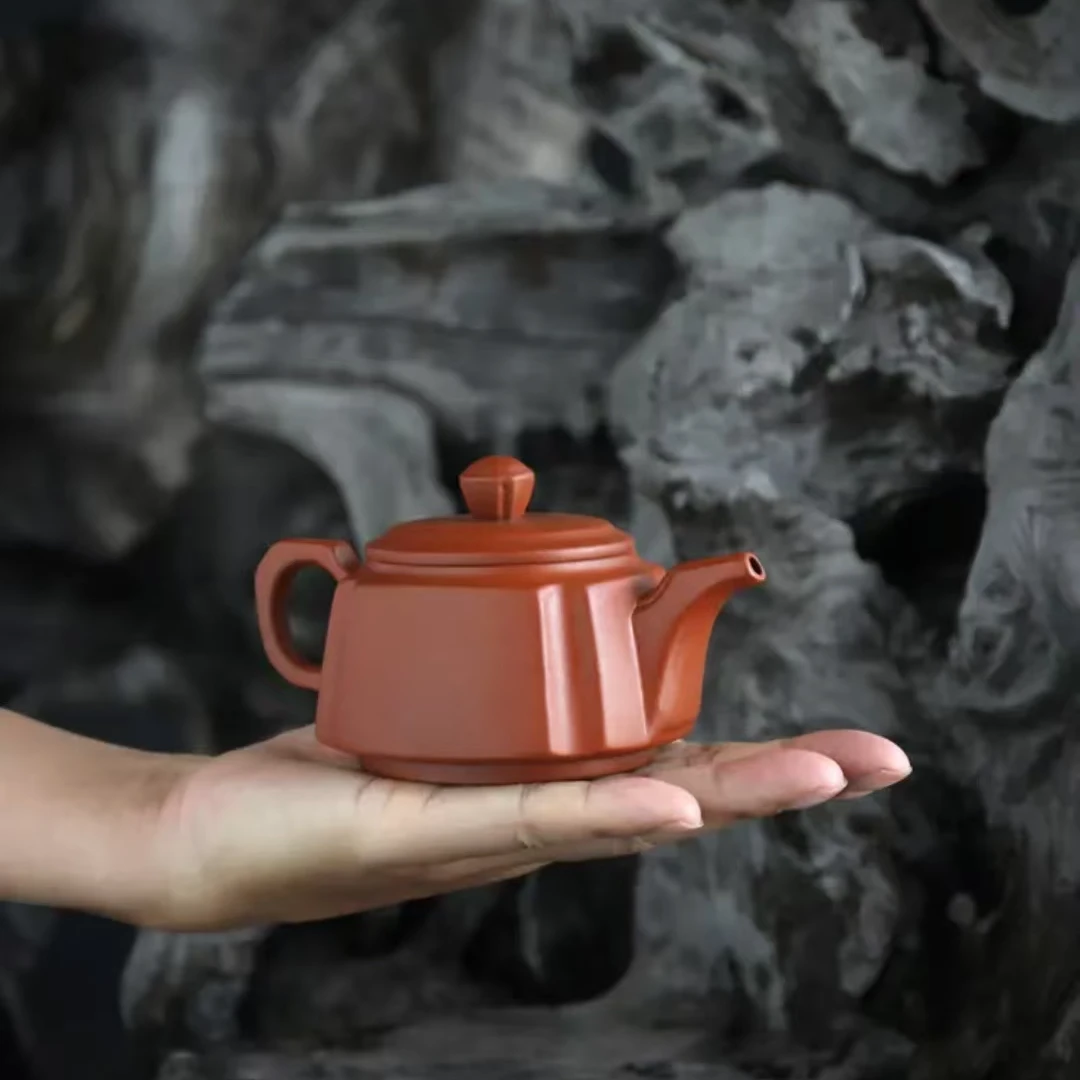 朱泥大红袍四方素壶原矿紫砂壶200ml