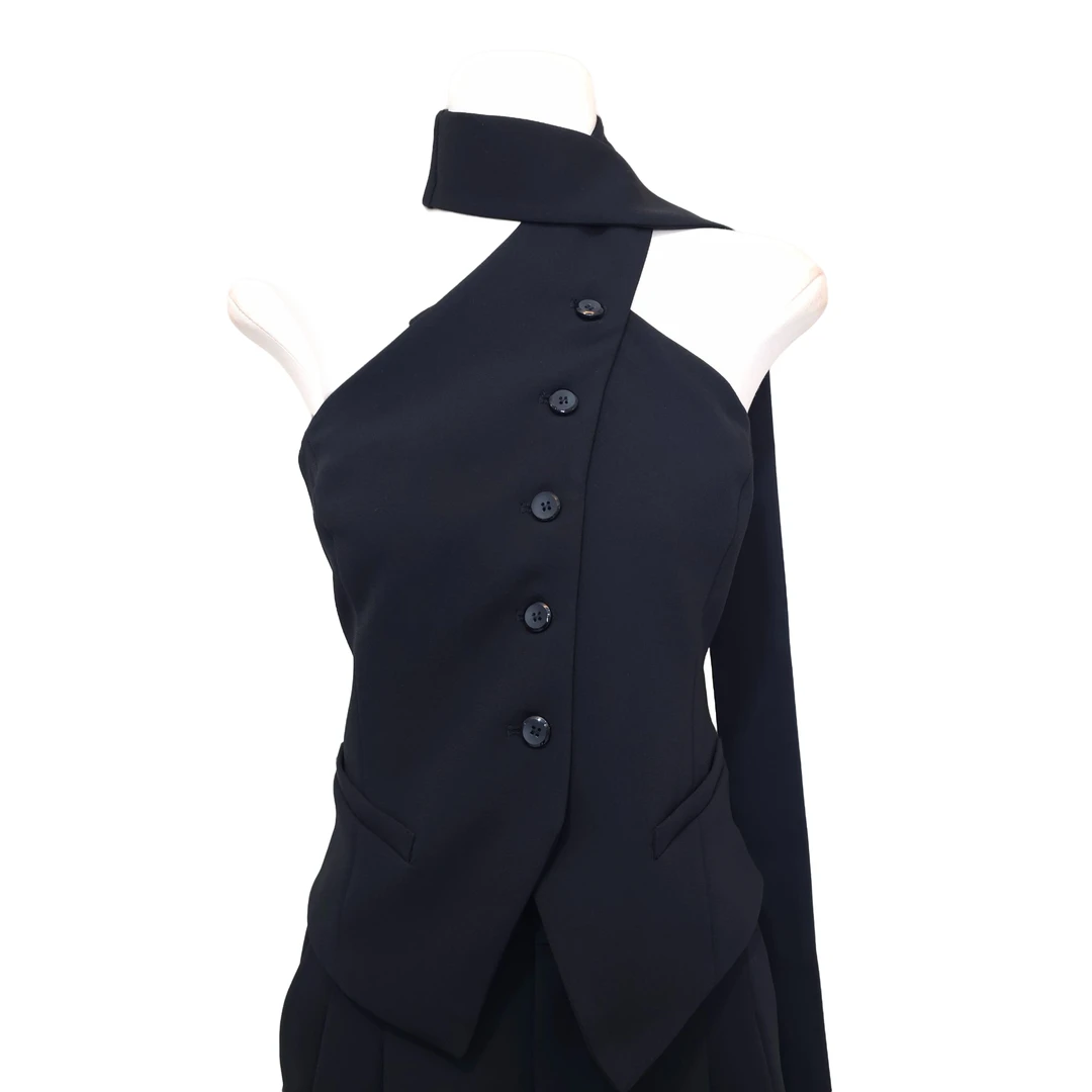 MONICA 【黑色系列】无袖露背飘带裹胸上衣