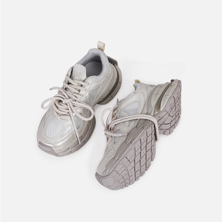 夏季网面透气老爹鞋女款2025厚底小个子增高运动休闲鞋