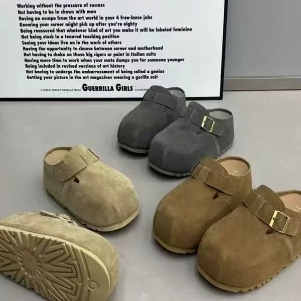 松糕厚底勃肯包头半托鞋女外穿2025新款真皮磨砂皮小个子增高拖鞋