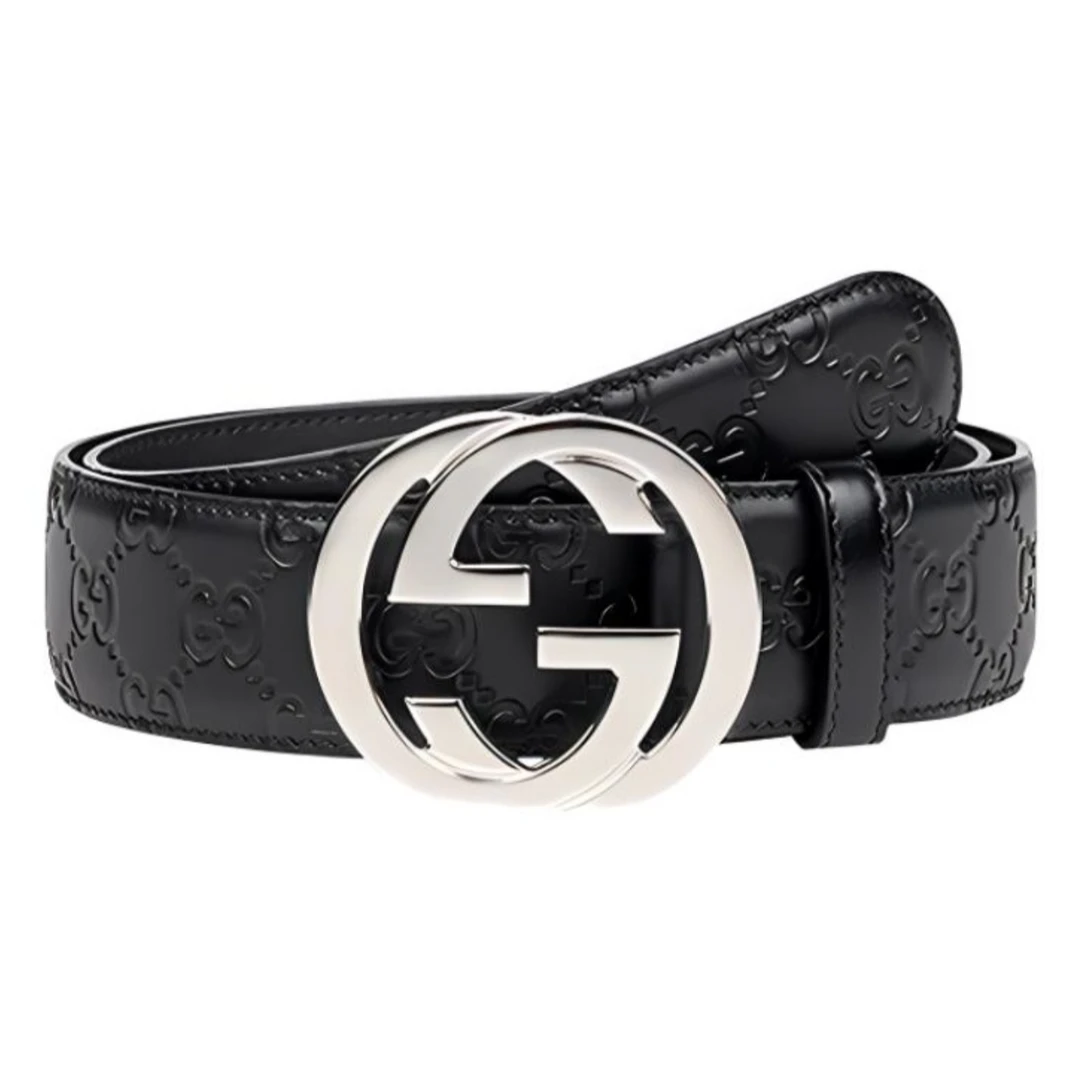 GUCCI古驰 双G Signature 平滑扣 牛皮 皮带 宽4cm 黑色 411924