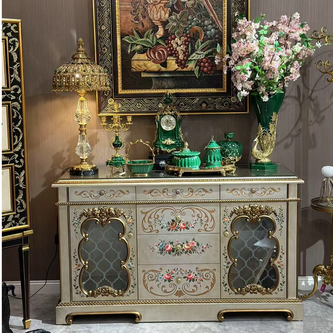 castilian/卡斯特兰域风进口榉木手绘堆漆客厅别墅玄关柜边几柜