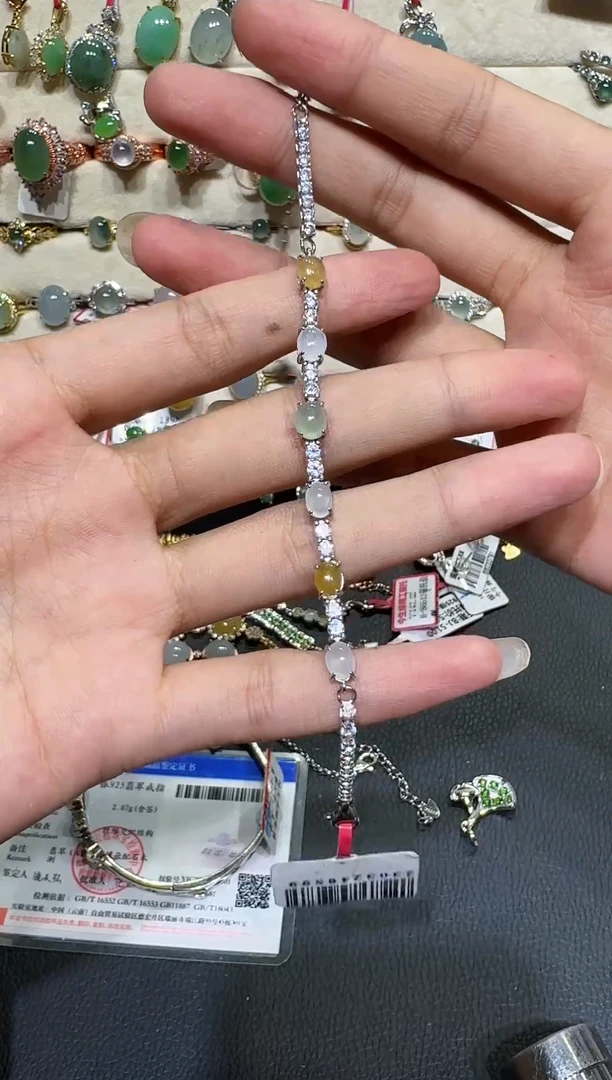 翡翠戒指银S925镶嵌手链257