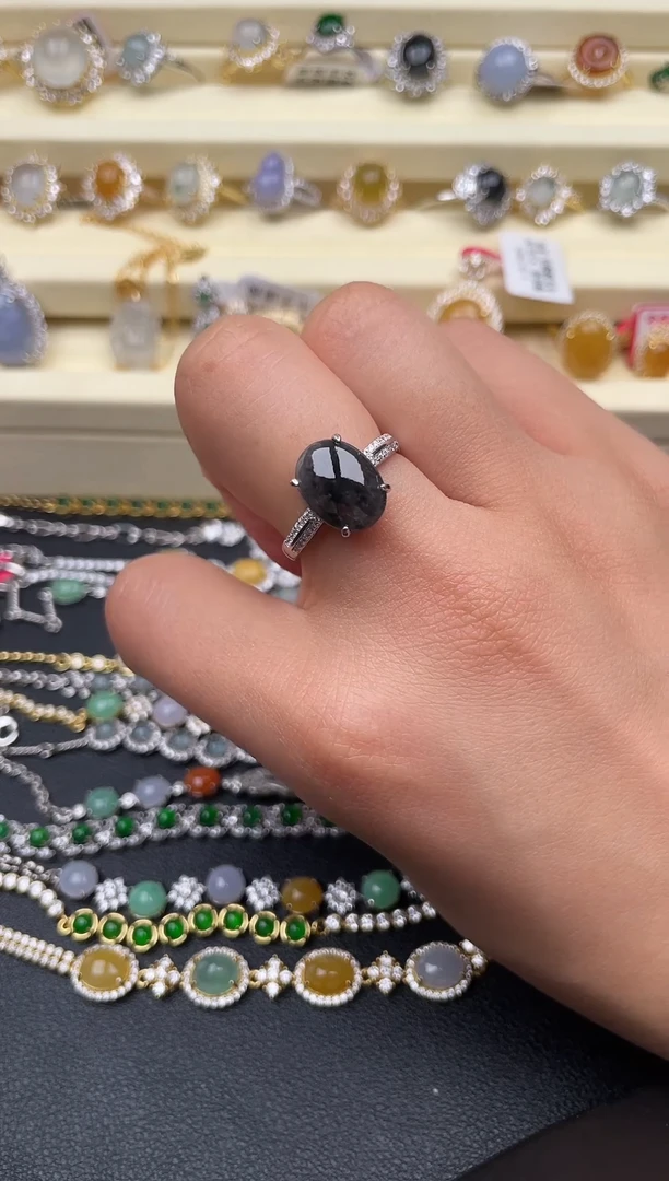 翡翠戒指银S925镶嵌天然A货翡翠