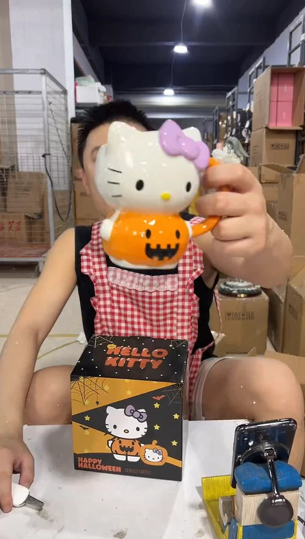 瓷片原盒万圣节kt猫南瓜水杯