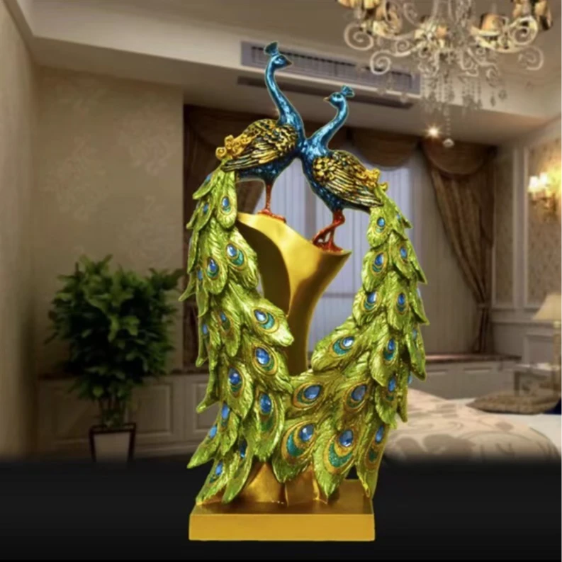 新客厅复古大气欧式美式摆件茶几酒柜摆件孔雀花器