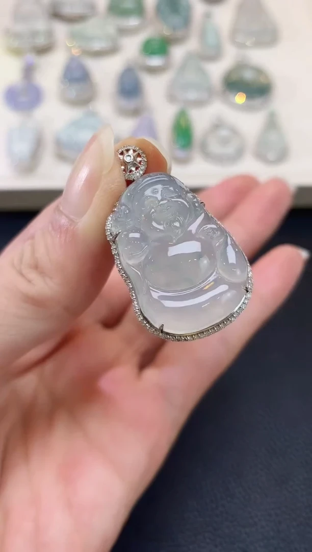 翡翠18K金镶嵌吊坠(不含链)b86