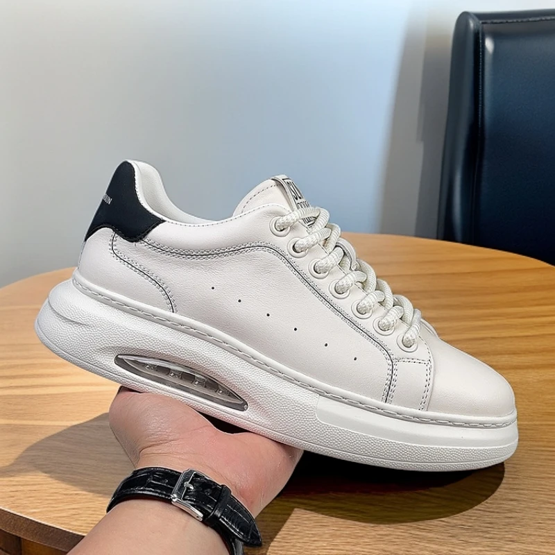 2025小白鞋男真皮气垫运动鞋春秋头层牛皮轻奢厚底轻便休闲板鞋潮