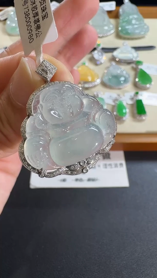 【闪购商品】翡翠吊坠(不含链)18K金镶嵌【源头工厂】钻石镶嵌