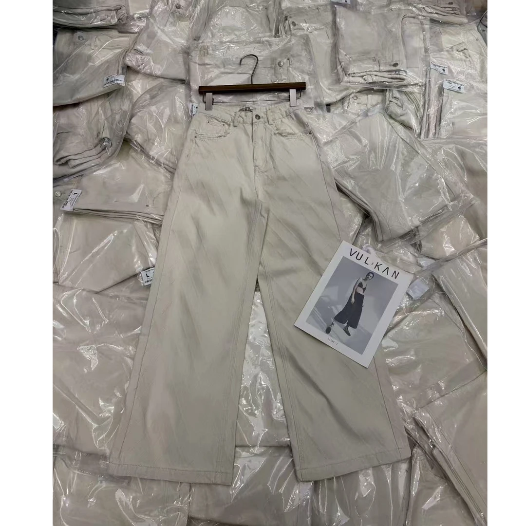D001 白色格子牛仔裤高端小众