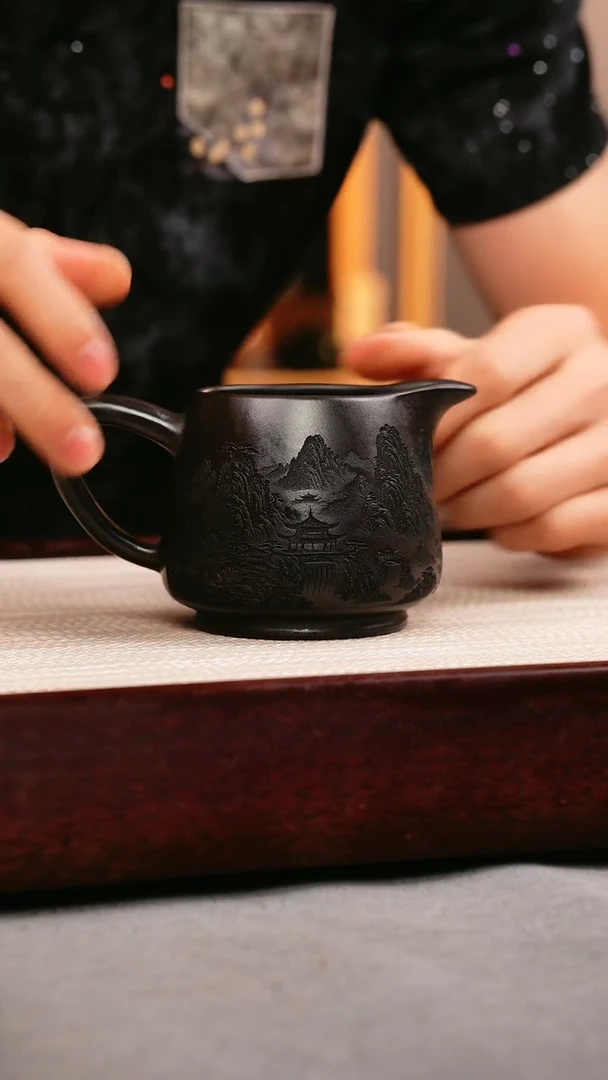 茶壶紫砂石黄 卧虎藏龙公道杯