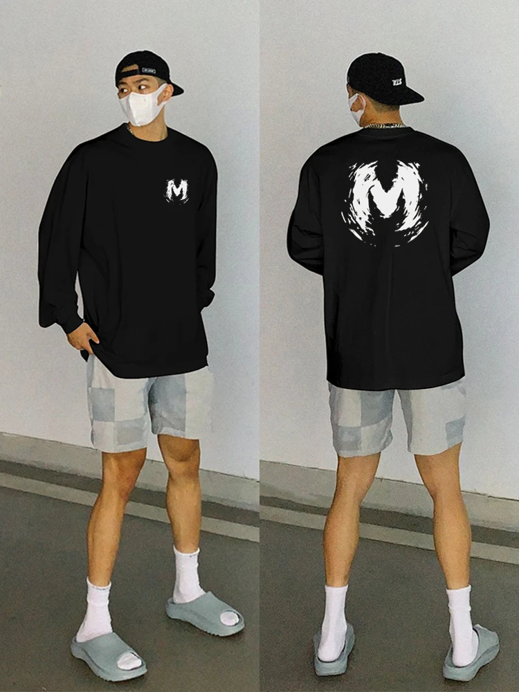 美式潮牌cleanfit简约印花长袖t恤男重磅纯棉百搭休闲打底上衣秋