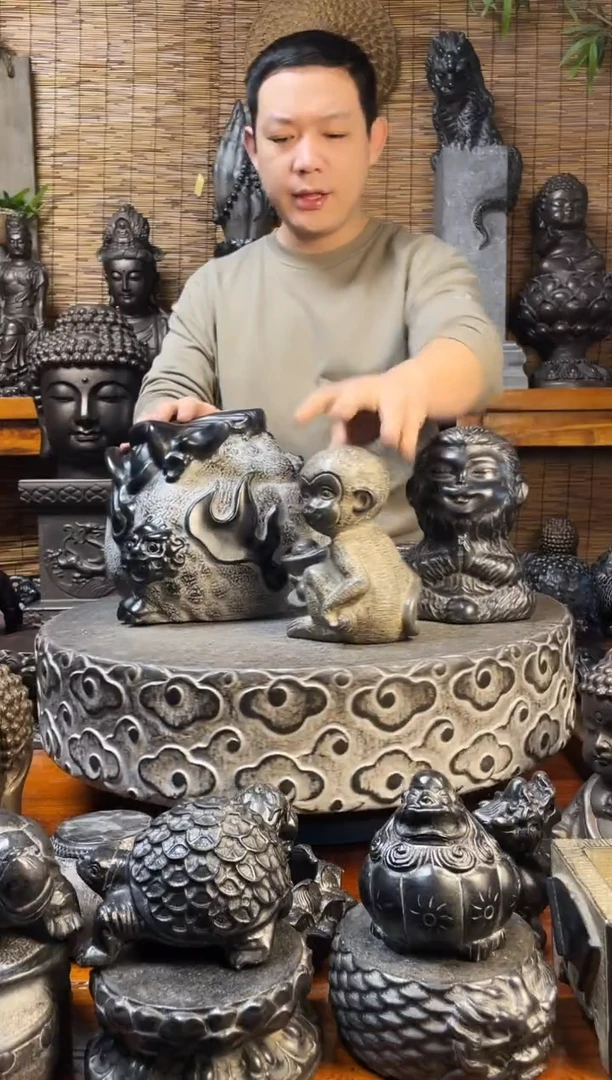 石材20灵猴献宝天然青石雕刻