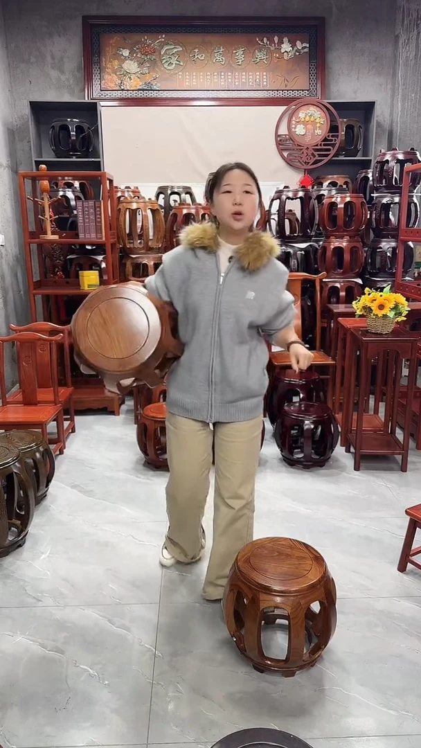 花梨木类家具原木色大号鼓凳一对（两条）