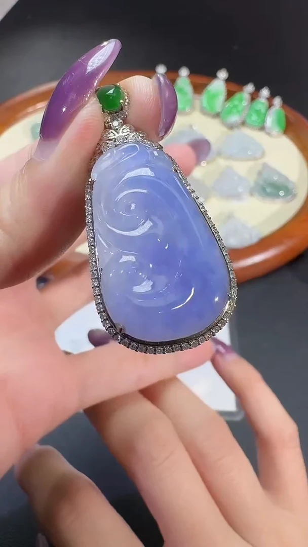 吊坠(不含链)18K金镶嵌翡翠【源头工厂】钻石镶嵌