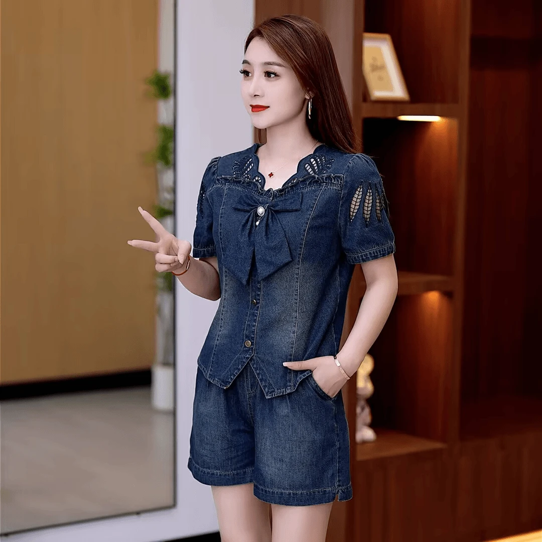 2025夏季薄款修身显瘦爆款女士高档刺绣镂空洋气套装时尚休闲