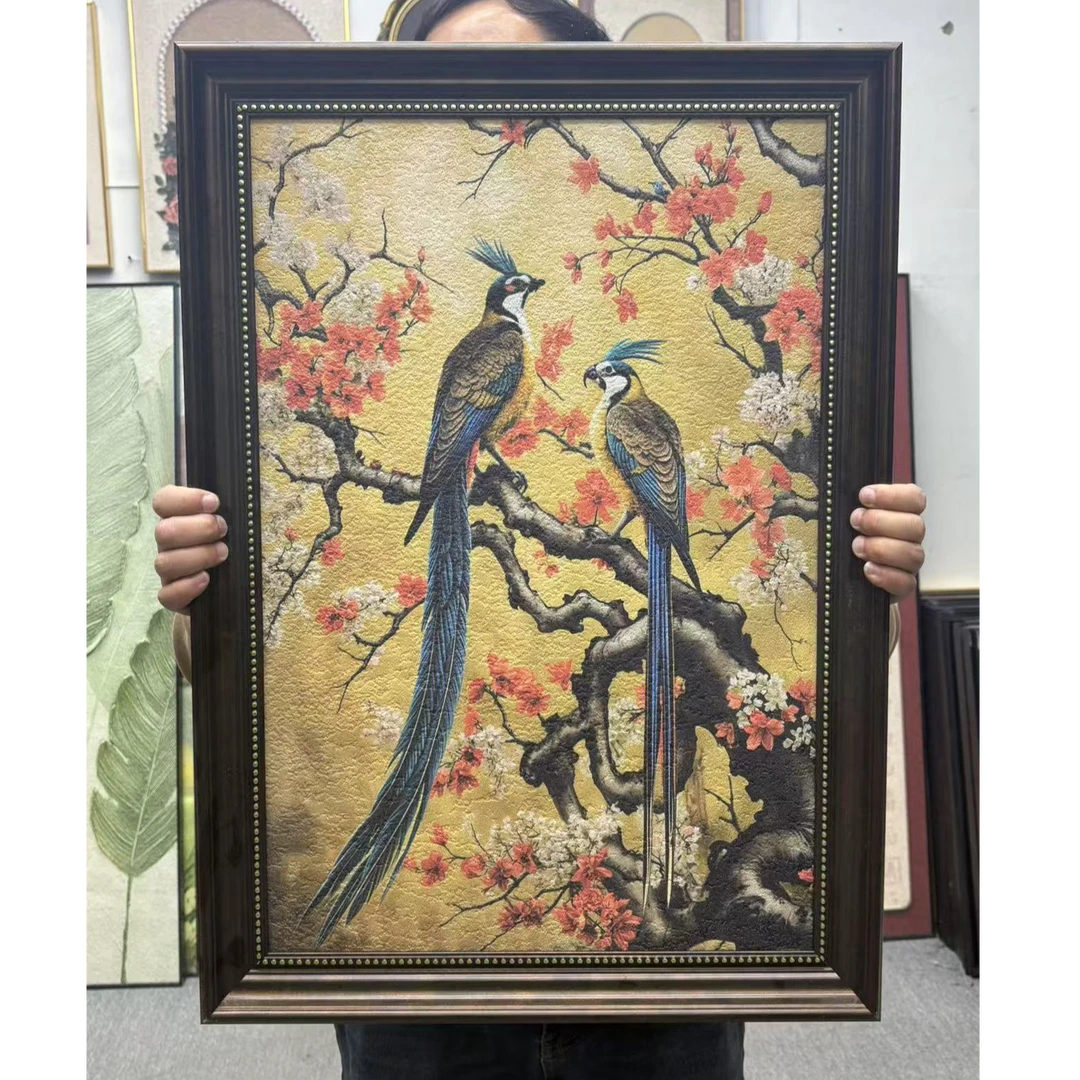 喜上眉梢砂岩画2024新款客厅复古飞鸟图5070