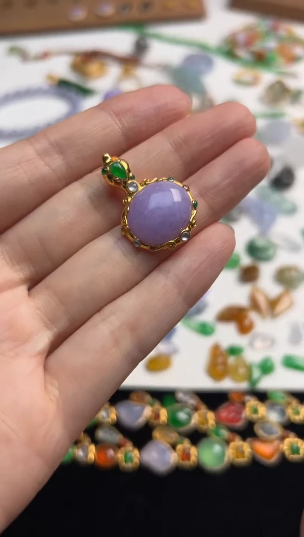 定制翡翠18K金镶嵌紫蛋面7700+770