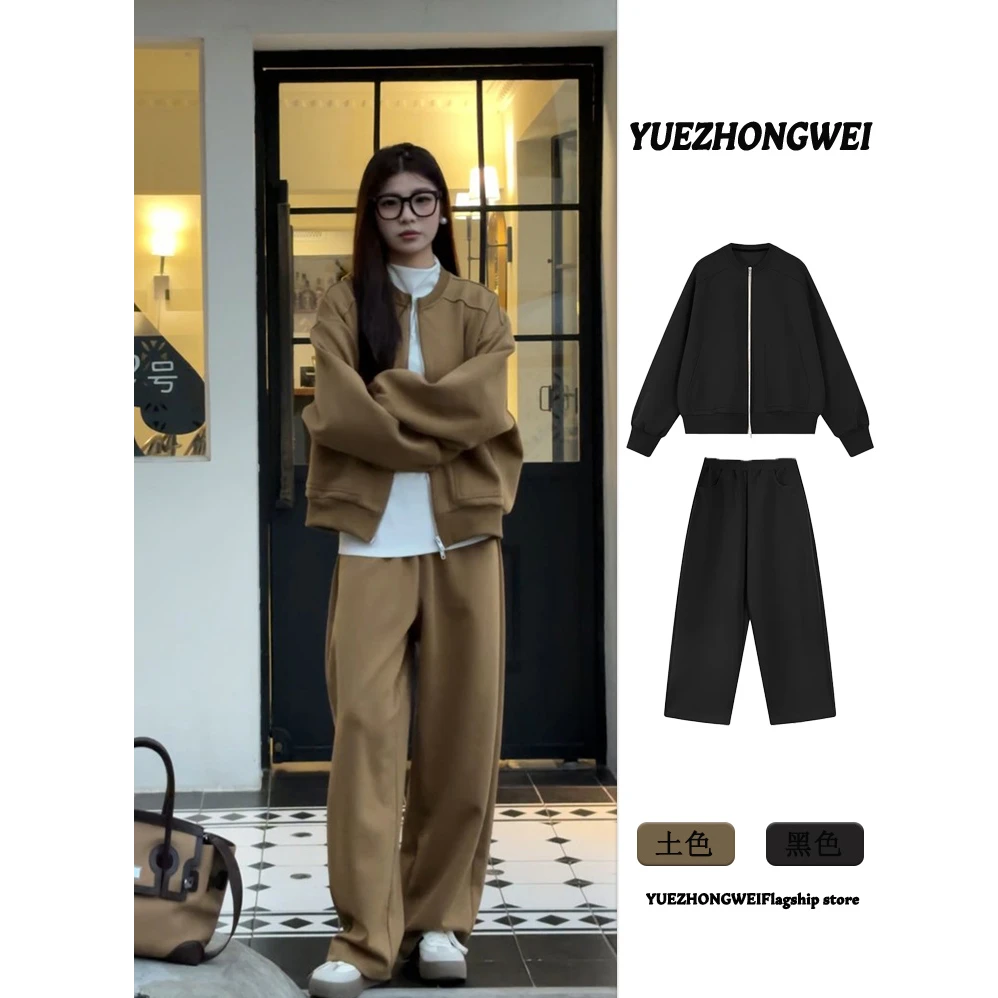 秋装女款2025年新款ootd穿搭一整套休闲卫衣外套阔腿裤子两件套装