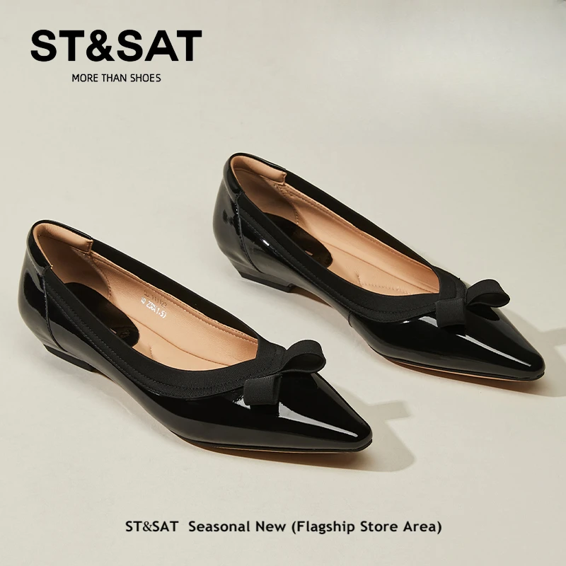 星期六尖头低跟浅口单鞋女2025秋季新款真皮舒适不累脚小香风皮鞋