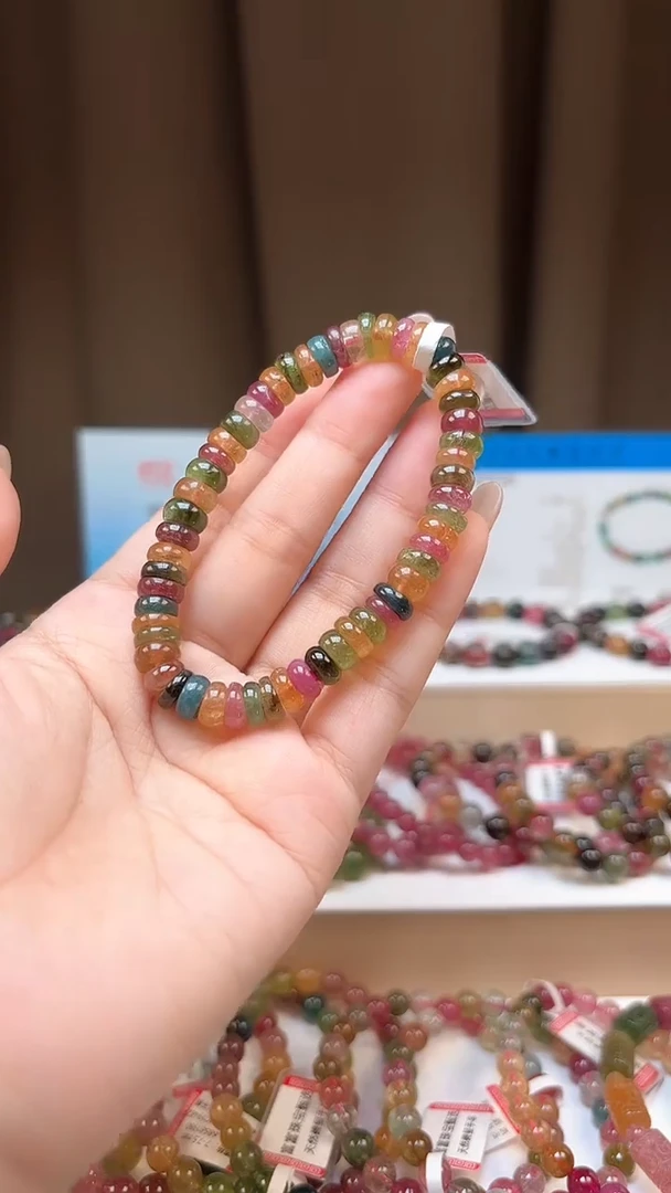 未镶嵌手串碧玺8mm巴西老料玻璃体糖果色碧玺算盘珠手串