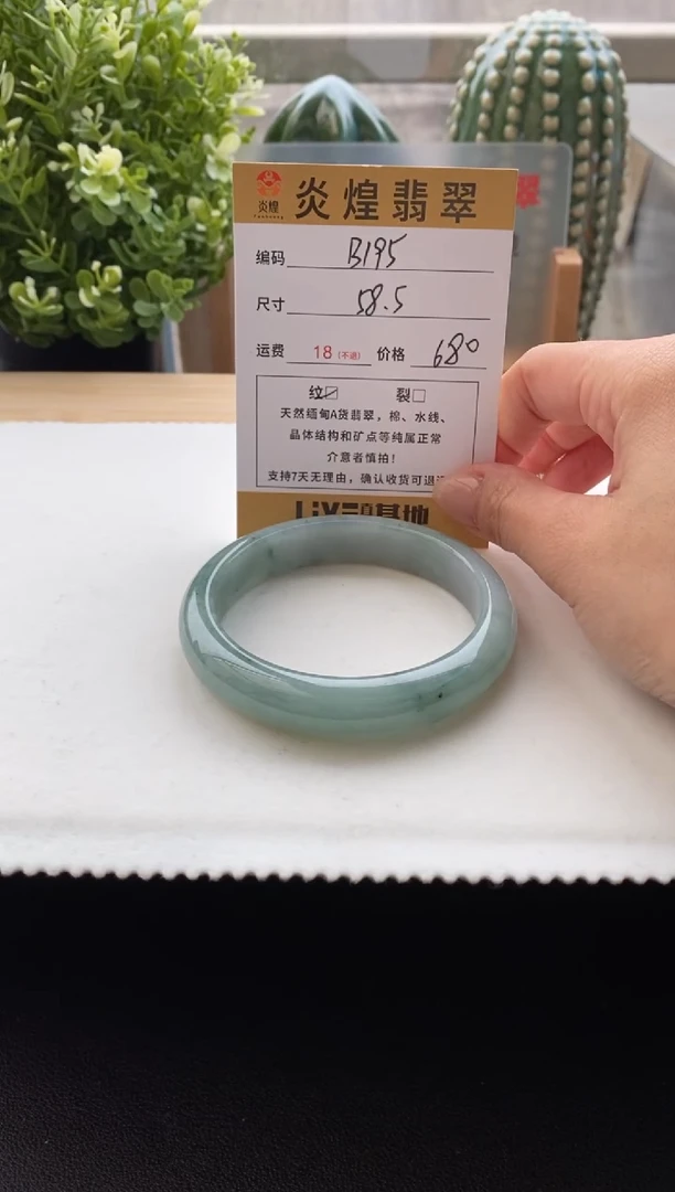 未镶嵌手镯翡翠圈口58.4编码b195