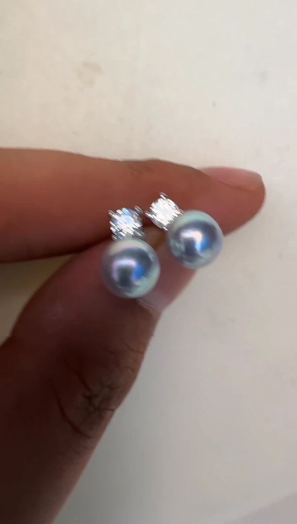 银S925镶嵌海水珍珠耳饰耳钉