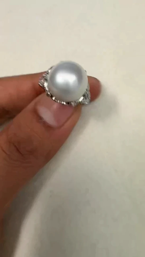 银S925镶嵌戒指海水珍珠戒指