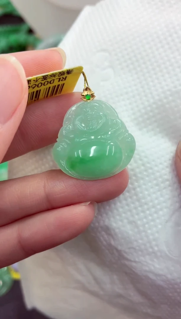 吊坠(不含链)18K金镶嵌翡翠天然缅甸翡翠A货