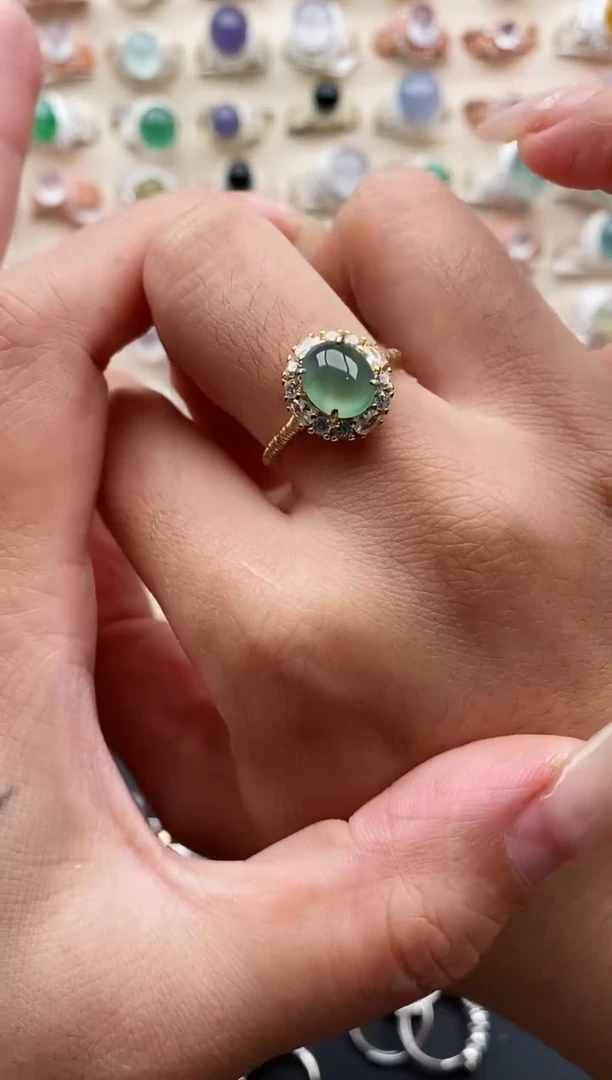 银S925镶嵌戒指翡翠缅甸天然A货翡翠33   4-1