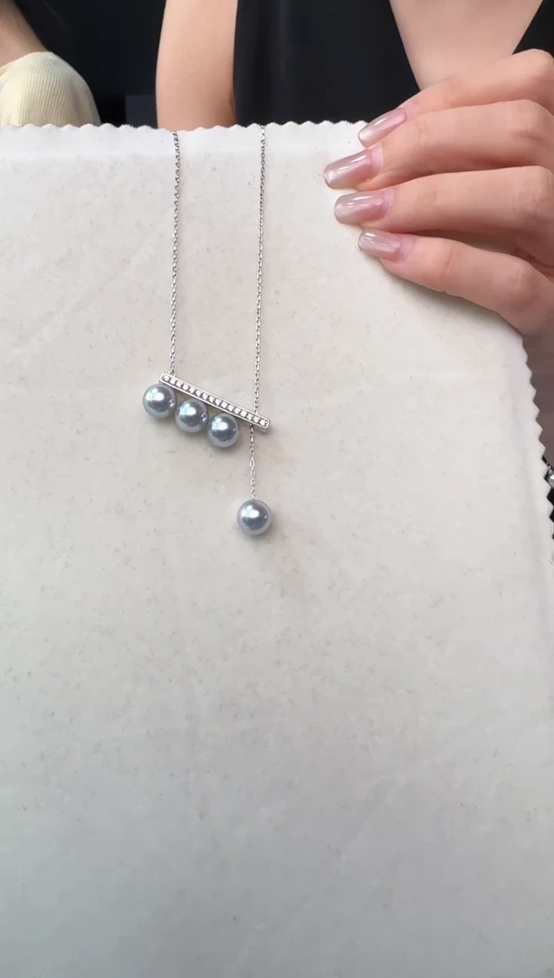 吊坠(赠链)未镶嵌海水珍珠海水Akoya银蓝灰色珍珠设计链8-9mm