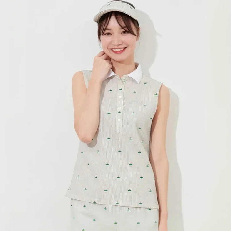 Jun & Rope日本高端高尔夫品牌泡泡纱马球领无袖 DF