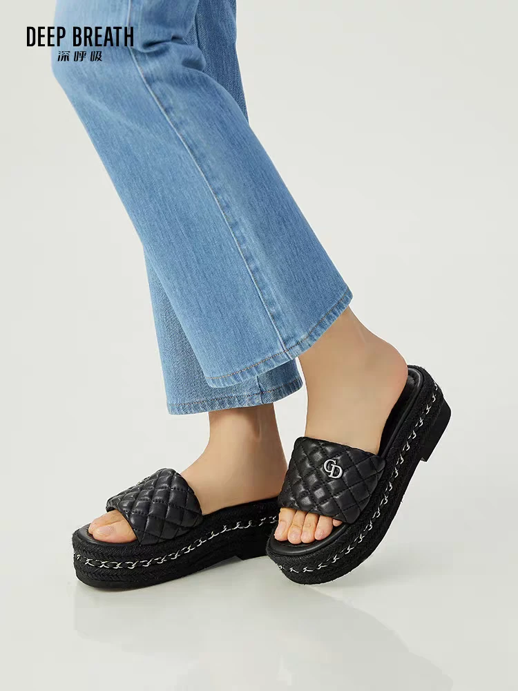 DEEP BREATH深呼吸女鞋新款法式小香风厚底凉鞋拖鞋女AX14105