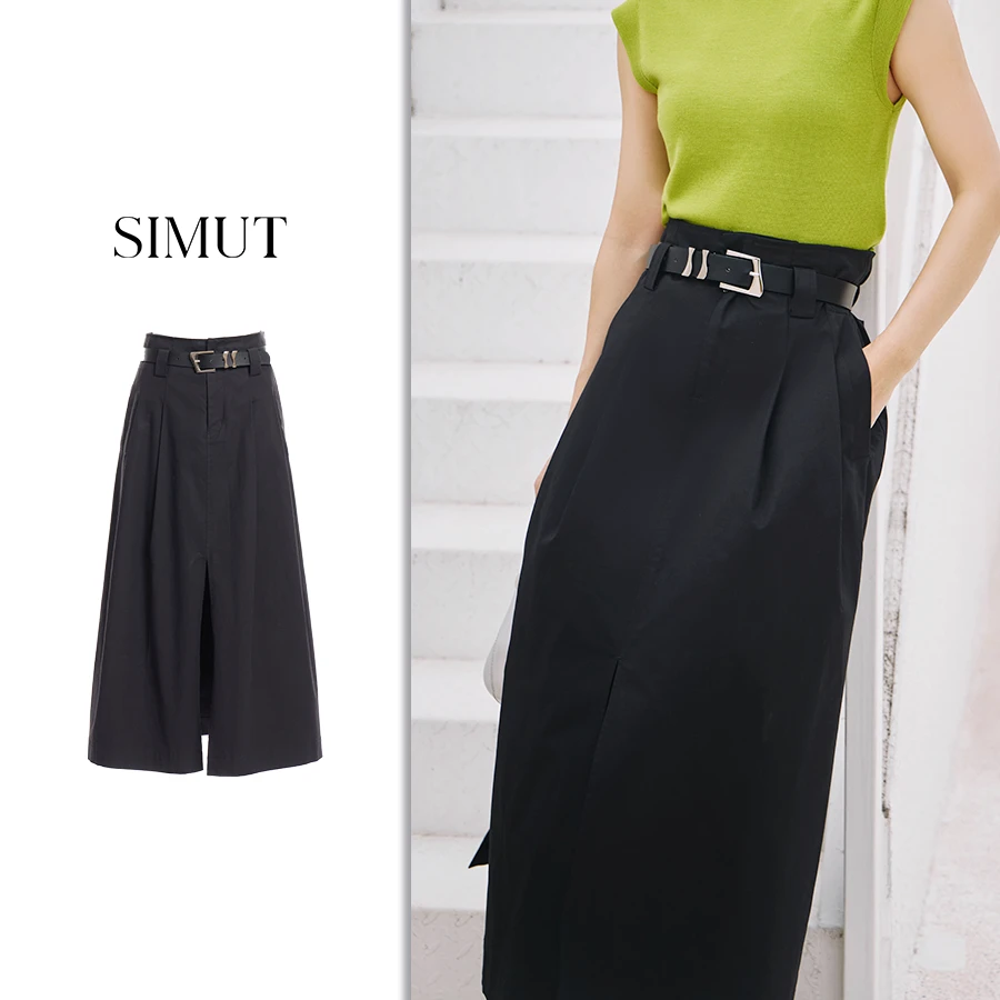 SIMUT思慕缇简约工装半身裙春季高腰显瘦A字SQ403512