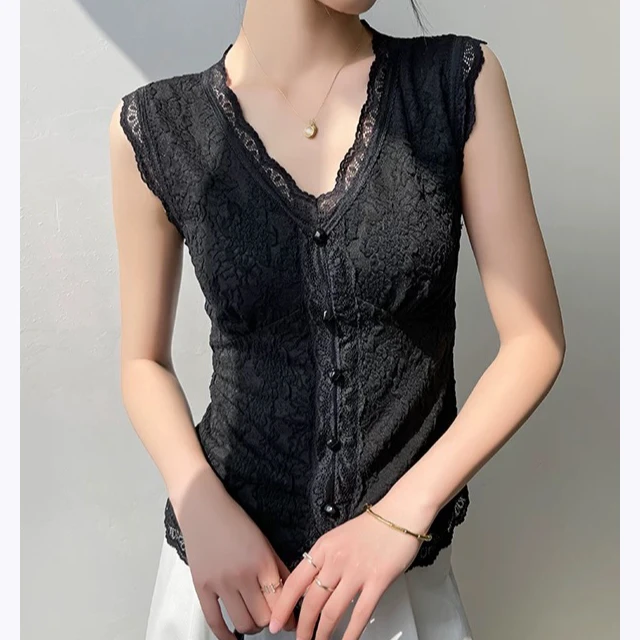 无印心匠K259蕾丝镂空~ 假纽扣&背心 无袖女夏季 A99201