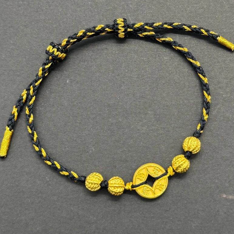 金邮送福 足金核桃金珠 钱币 男士手工编绳情人节