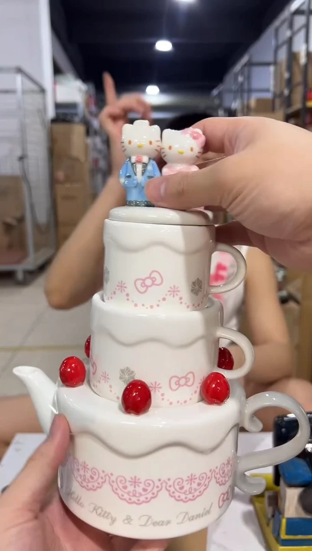 瓷片原盒结婚ｋｔ猫蛋糕茶壶