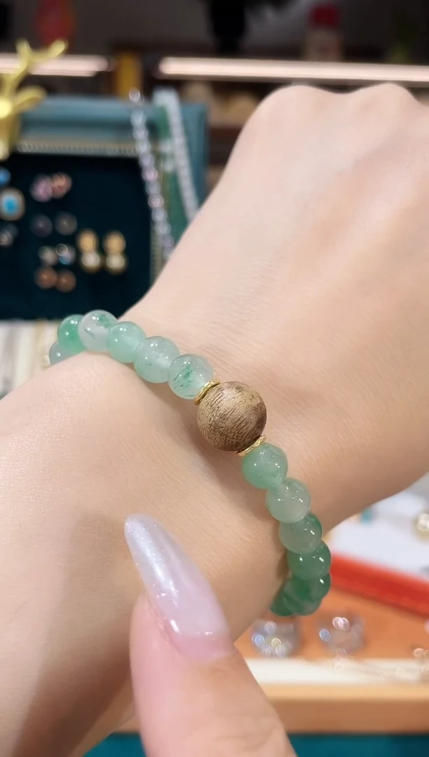 石英质玉（非洲翠）手链银S925镶嵌手链14-17号