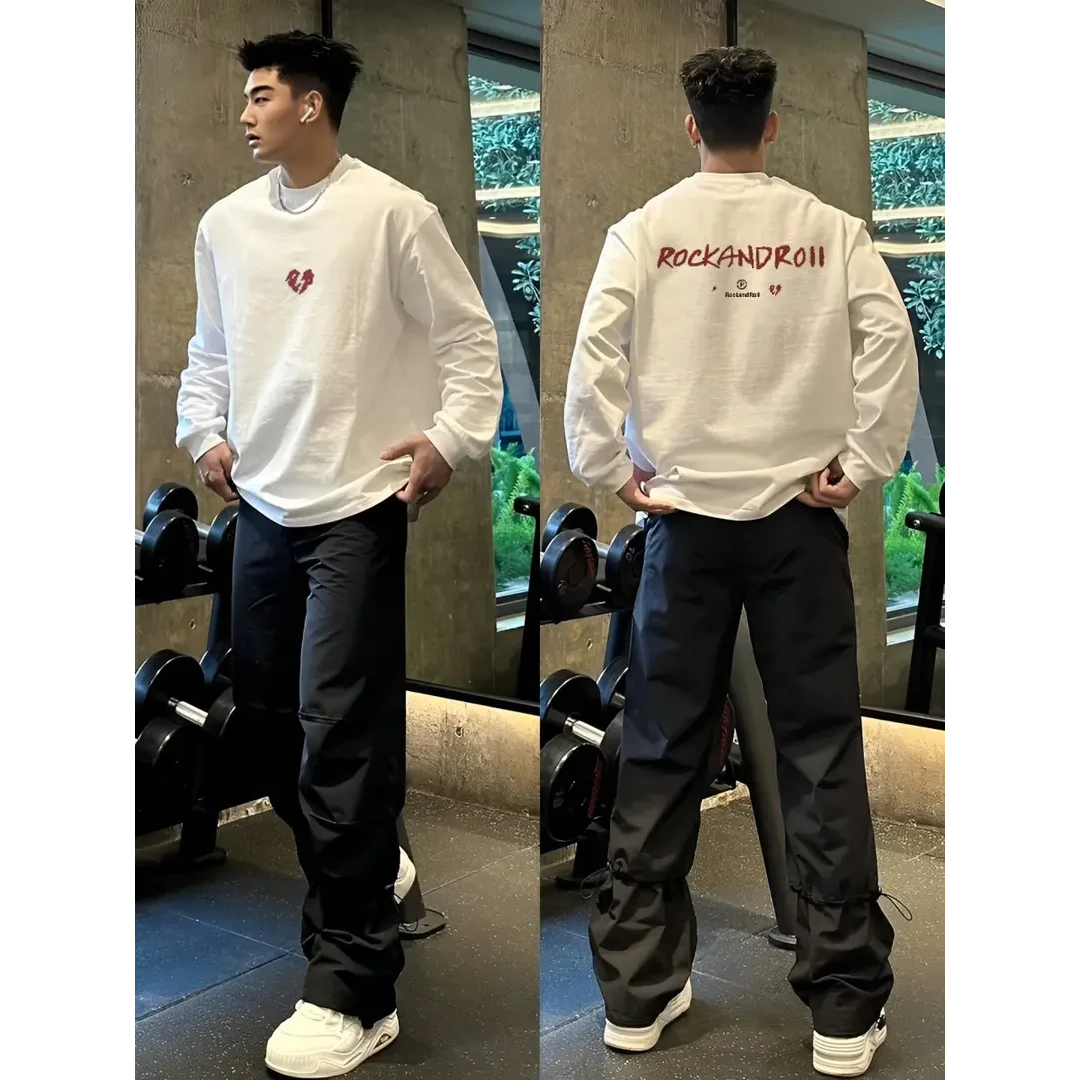 【重磅纯棉】休闲秋季长袖T恤美式百搭宽松潮流运动情侣简约印花ins