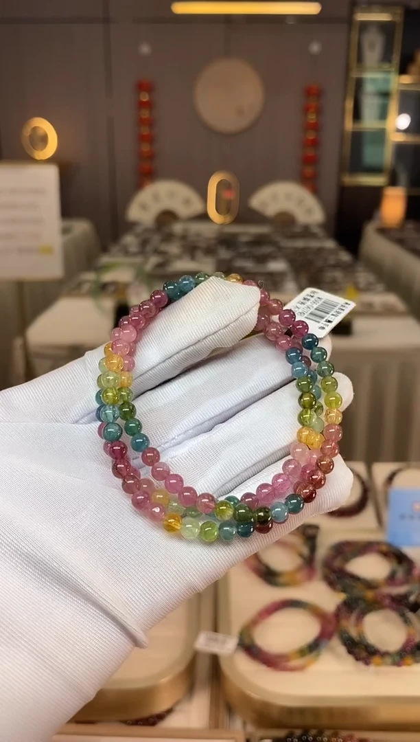 未镶嵌老矿碧玺色标彩虹三圈手串4mm+碧玺多样性发货一条xion