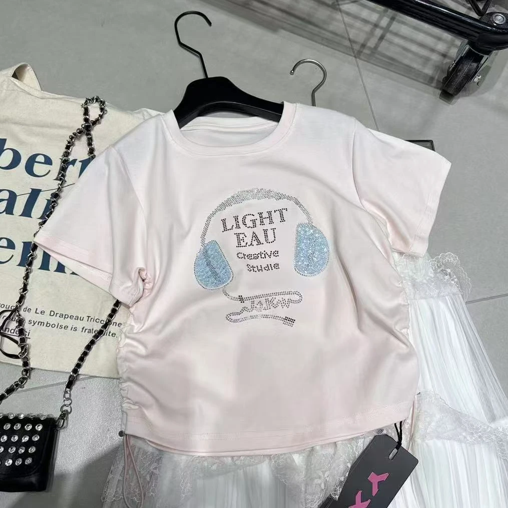 K010佑喜儿童夏季耳机图案辣妹短袖T恤258049