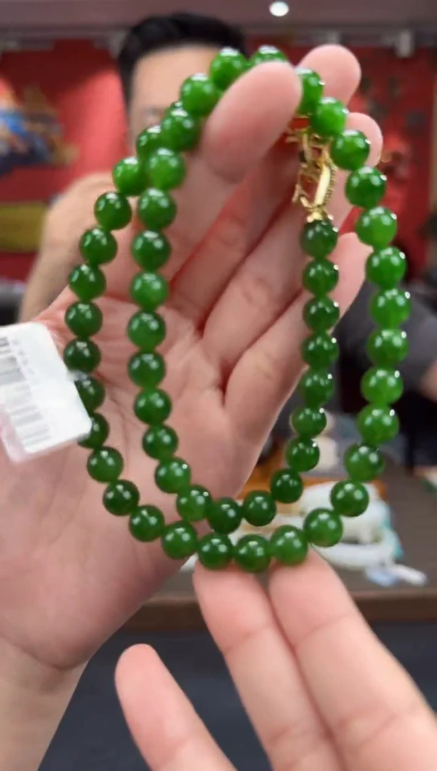 和田玉未镶嵌颈饰碧玉辣绿妈妈链卡8