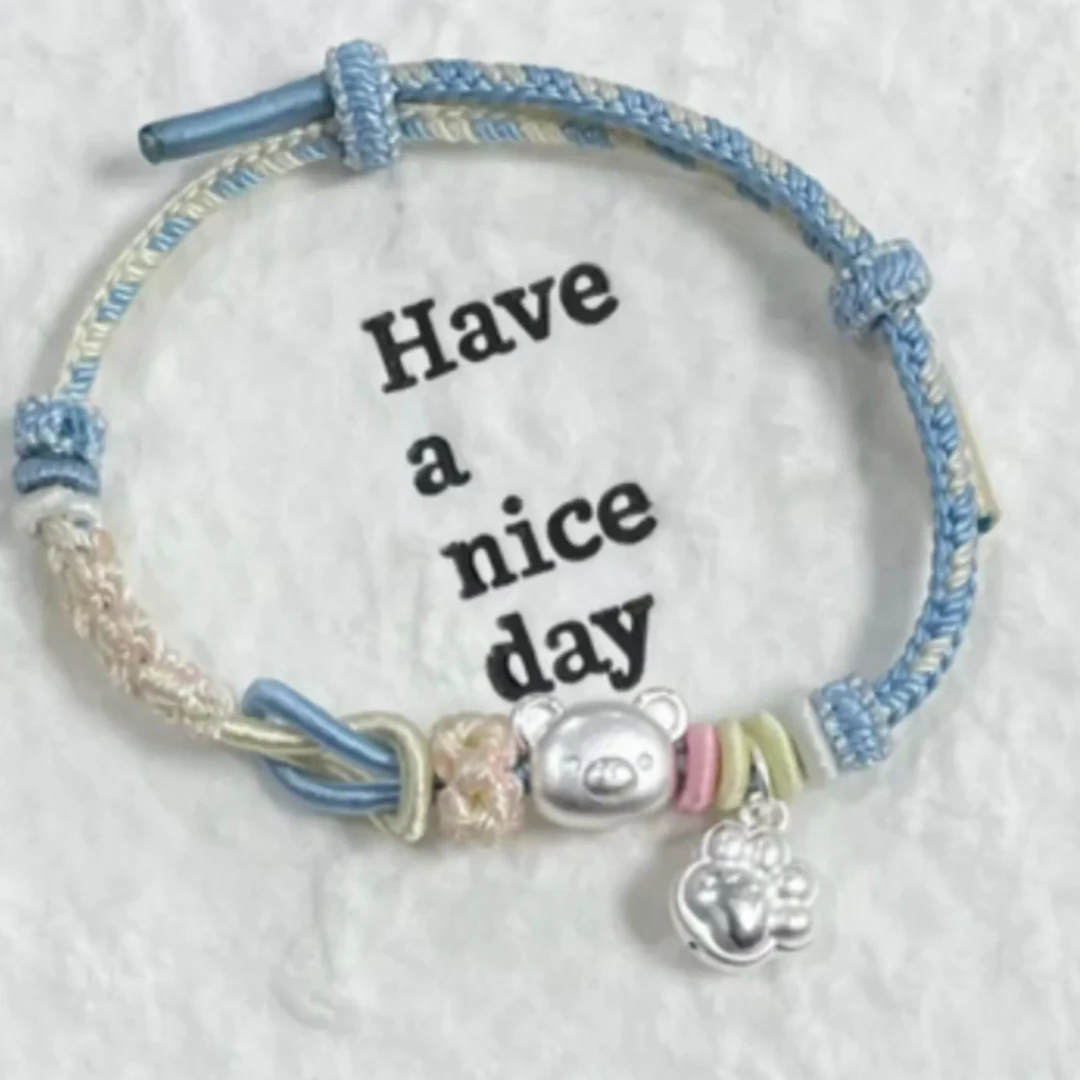 足银手链 足银999轻松熊编绳自嘲熊手链2025春夏新款diy手工礼物