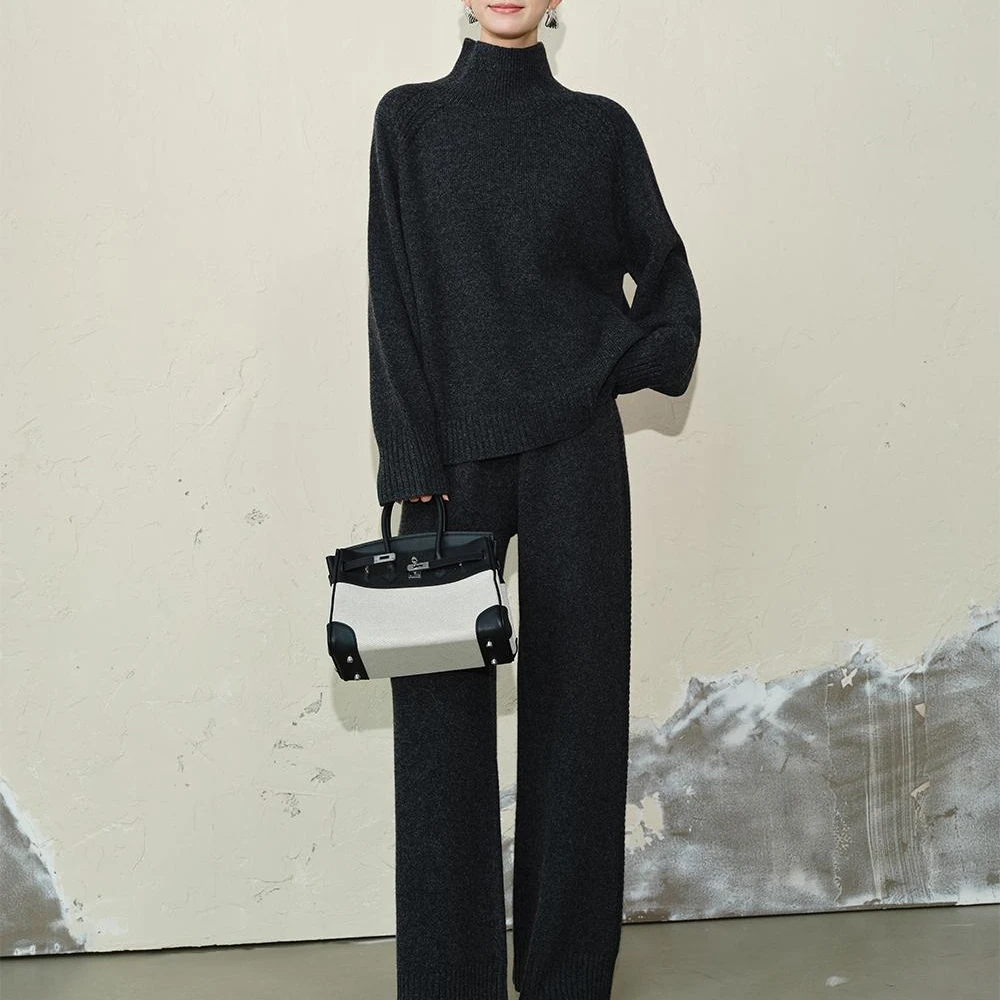 KAISER/凯撒2025女装冬季新款半高领时尚慵懒针织绵羊毛套装