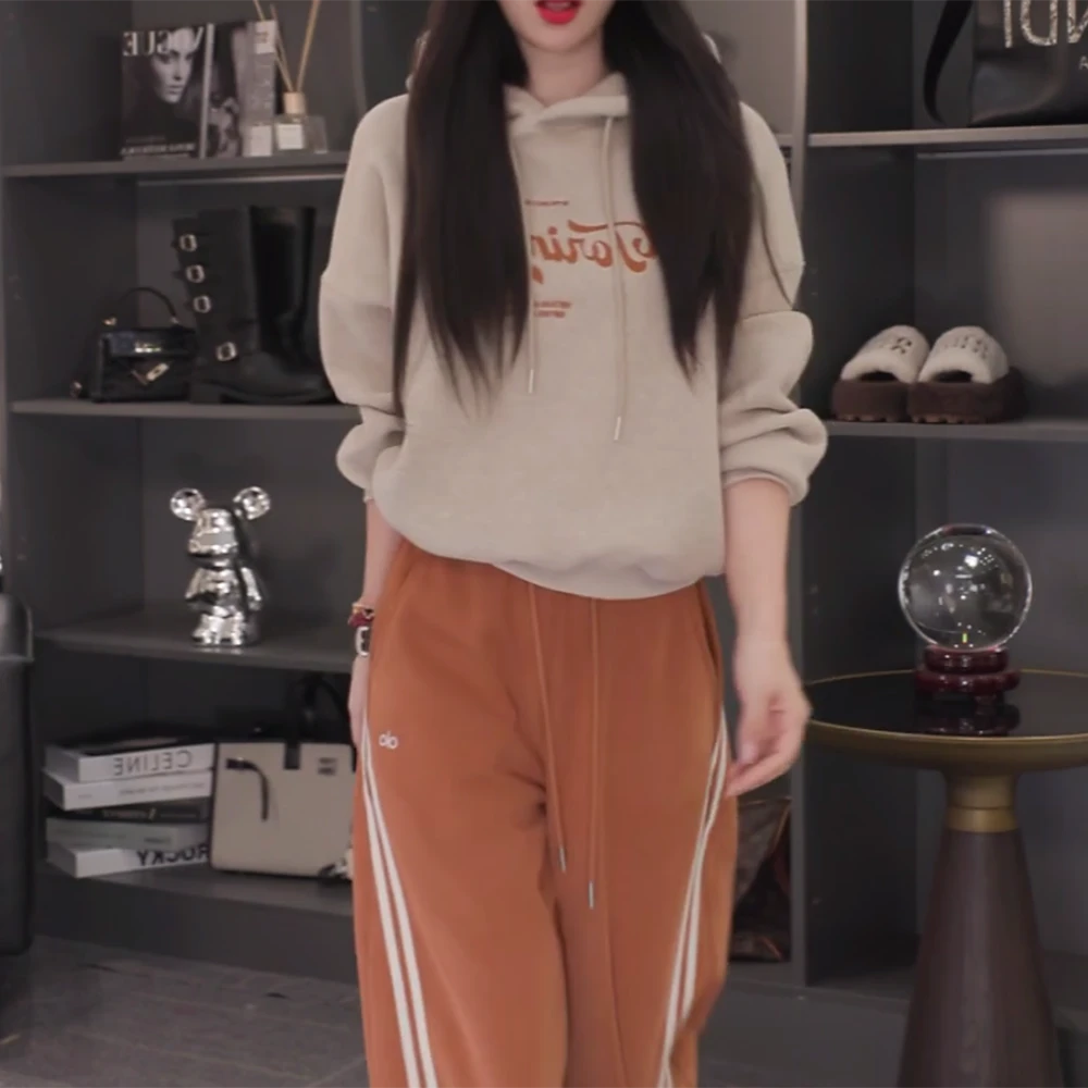 【懒人日记】2025秋冬新款时尚百搭休闲字母加绒连帽休闲卫衣C6588