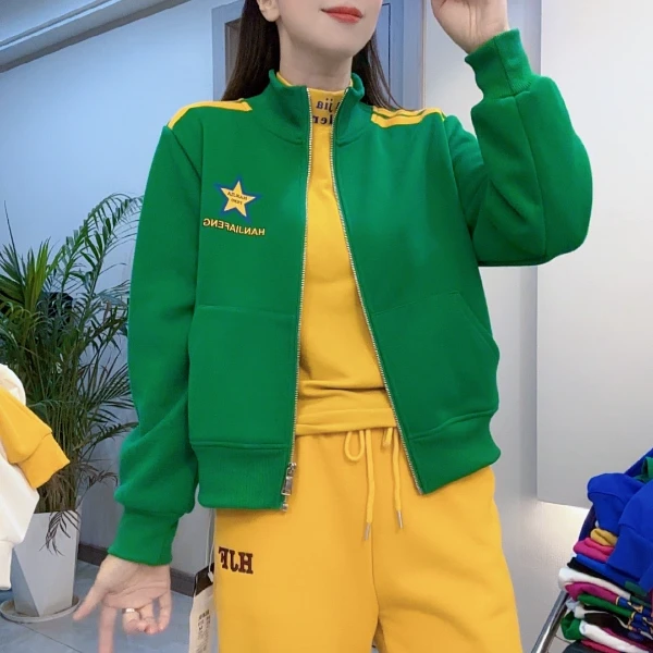 《韩家枫》9218#加绒加厚开衫外套百搭运动风宽松潮流秋冬新款