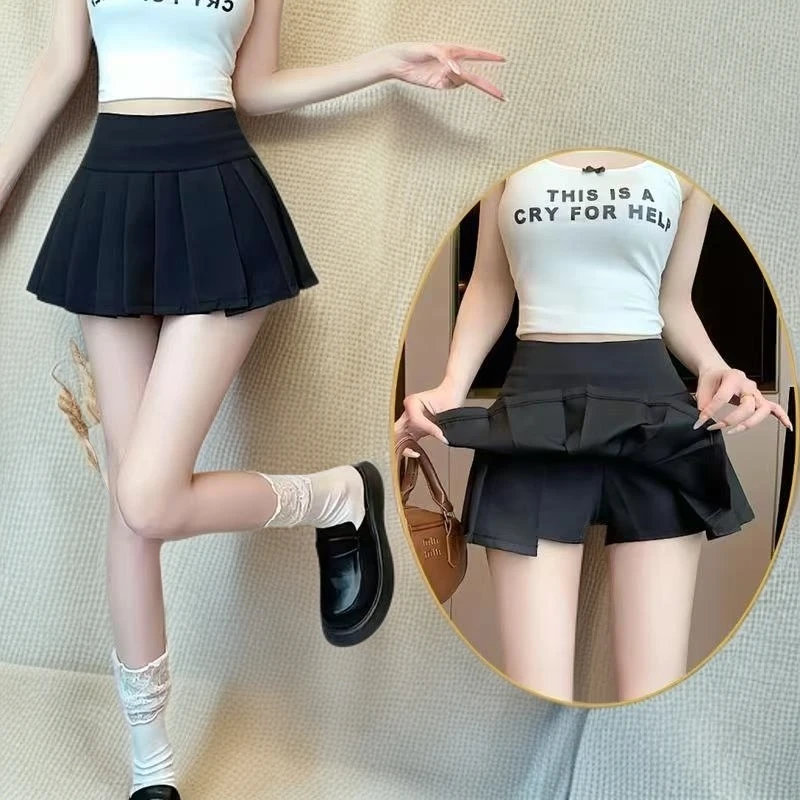 （401-450）春秋新款高腰显瘦开叉百褶半身裙