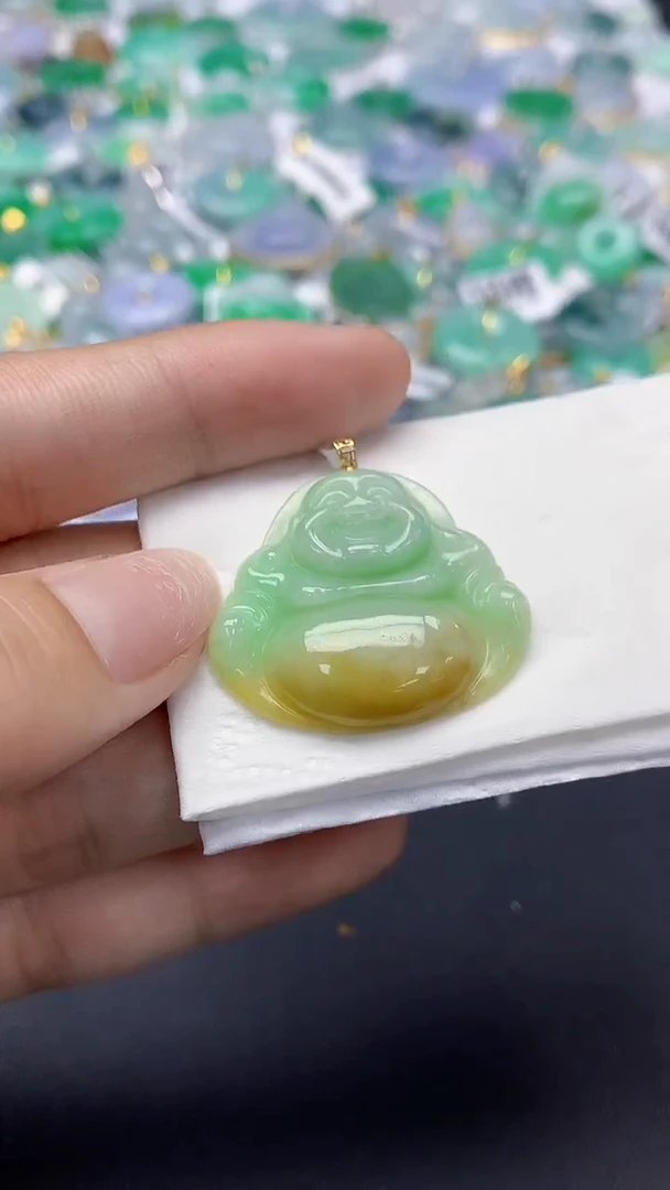 翡翠18K金镶嵌颈饰天然缅甸a货翡翠