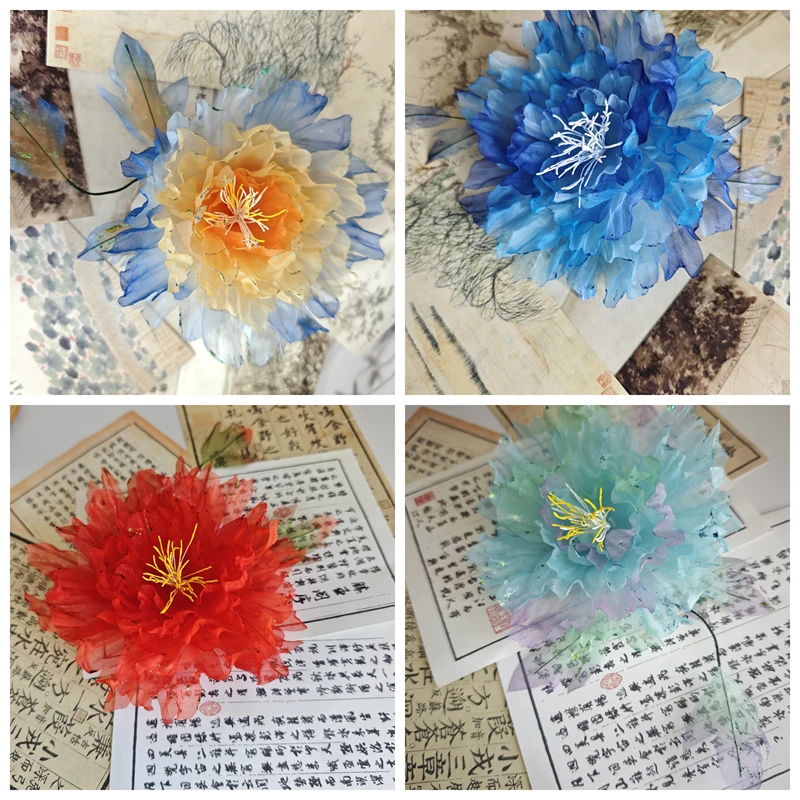 风雪初晴国画牡丹发夹汉服手工气质汉服百搭清新时尚配饰品